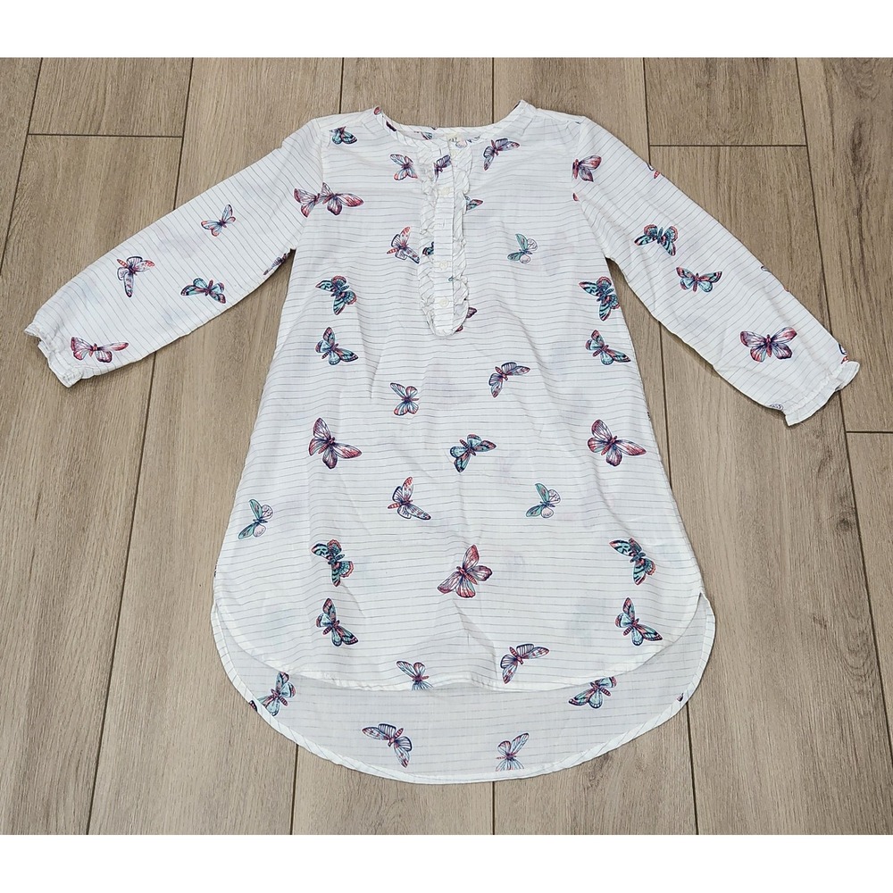 Gap Kids Girls Nightgown Sleep Shirt White Butterfly Stripe Long Sleeve Size 6